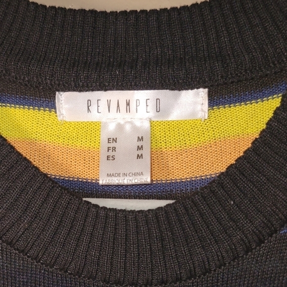 ReVamped medium cotton rayon lightweight knit stripped crewneck sweater - Picture 4 of 5